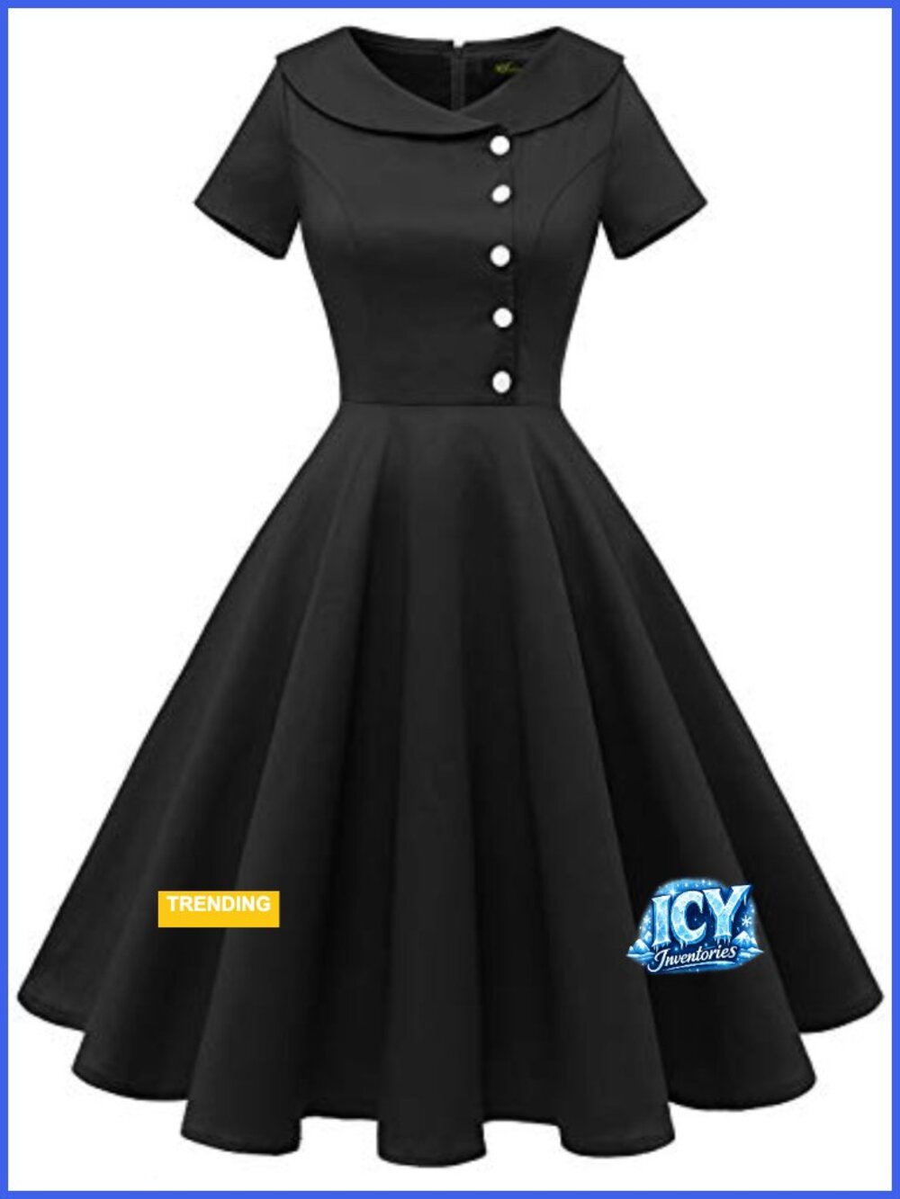1950s Vintage Cocktail Swing Dress Peter Pan Collar Short Sleeve High Waist